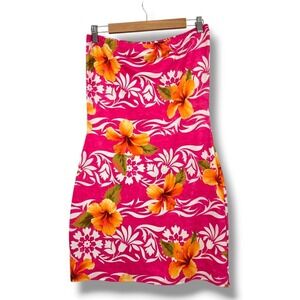 Uncivilized Pink Orange Floral Strapless Mini Dress Hawaiian‎ Beach Cover Up L
